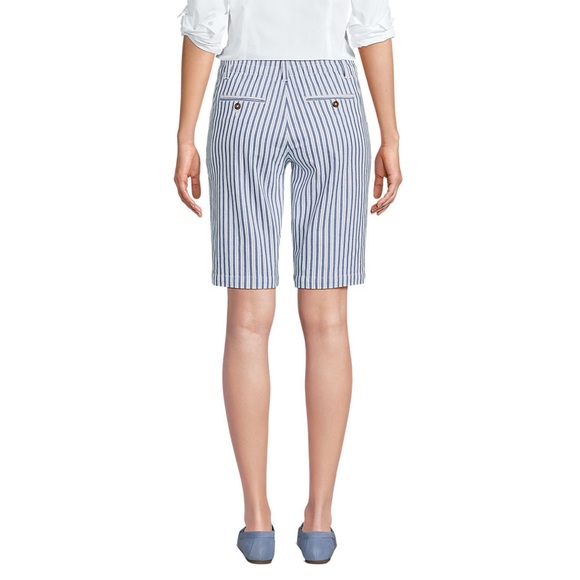 LAND’S END Blue & White Striped Seersucker Shorts Elastic Waist Comfy Casual 16 - Picture 3 of 16